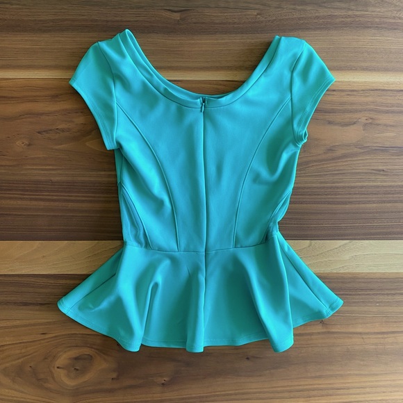 Mint Green Guess Peplum Mesh Insert Dress Blouse - Picture 2 of 7